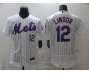 Nike Men's New York Mets #12 Francisco Lindor White Home Flex Base Authentic Collection Baseball Jersey