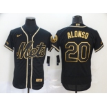 Nike Men's New York Mets #20 Pete Alonso Black Gold Fashion  Authentic Collection Baseball Jersey