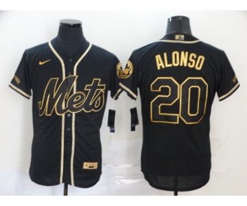 Nike Men's New York Mets #20 Pete Alonso Black Gold Fashion  Authentic Collection Baseball Jersey