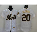 Nike Men's New York Mets #20 Pete Alonso White Gold  Alternate Flex Base Authentic Collection Baseball Jersey