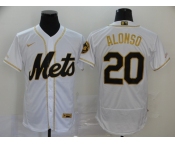 Nike Men's New York Mets #20 Pete Alonso White Gold  Alternate Flex Base Authentic Collection Baseball Jersey