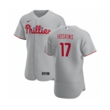 Men's Nike Philadelphia Phillies #17 Rhys Hoskins Gray Road 2020 Authentic Player Baseball Jersey