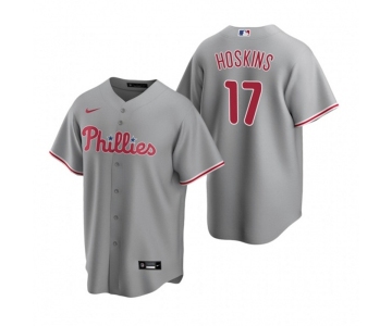 Men's Nike Philadelphia Phillies #17 Rhys Hoskins Gray Road Stitched Baseball Jersey