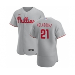 Men's Nike Philadelphia Phillies #21 Vince Velasquez Gray Road 2020 Authentic Player Baseball Jersey