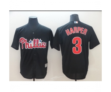 Men's Nike Philadelphia Phillies #3 Bryce Harper Black Alternate Stitched Baseball Jersey