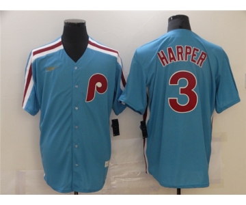 Men's Nike Philadelphia Phillies #3 Bryce Harper Blue Cooperstown Collection Home Stitched Baseball Jersey