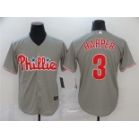 Men's Nike Philadelphia Phillies #3 Bryce Harper Gray Road Stitched Baseball Jersey