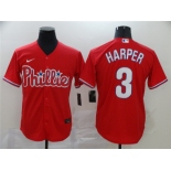 Men's Nike Philadelphia Phillies #3 Bryce Harper Red Alternate Stitched Baseball Jersey