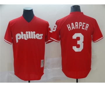 Men's Nike Philadelphia Phillies #3 Bryce Harper Red Retro Baseball Jersey