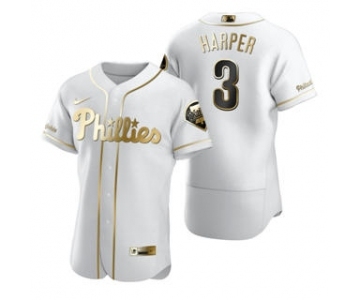 Men's Nike Philadelphia Phillies #3 Bryce Harper White 2020 Authentic Golden Edition Baseball Jersey