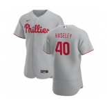 Men's Nike Philadelphia Phillies #40 Adam Haseley Gray Road 2020 Authentic Player Baseball Jersey