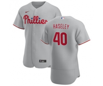 Men's Nike Philadelphia Phillies #40 Adam Haseley Gray Road 2020 Authentic Player Baseball Jersey