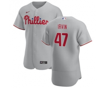 Men's Nike Philadelphia Phillies #47 Cole Irvin Gray Road 2020 Authentic Player Baseball Jersey