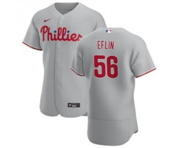 Men's Nike Philadelphia Phillies #56 Zach Eflin Gray Road 2020 Authentic Player Baseball Jersey