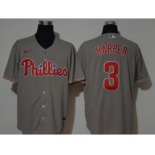 Men's Nike Phillies #3 Bryce Harper Gray 2020 Baseball Jersey