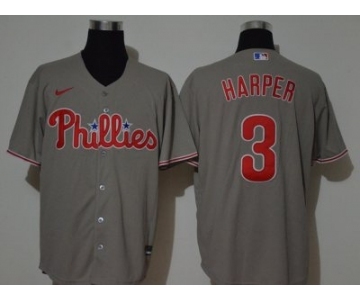 Men's Nike Phillies #3 Bryce Harper Gray 2020 Baseball Jersey