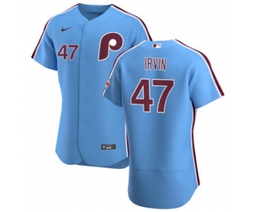 Men's Nike hiladelphia Phillies #47 Cole Irvin Light Blue Alternate 2020 Authentic Player Baseball Jersey