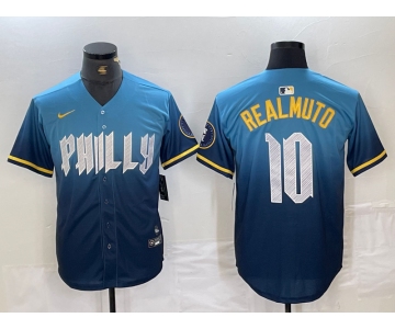 Men's Philadelphia Phillies #10 JT Realmuto Blue 2024 City Connect Limited Stitched Jersey