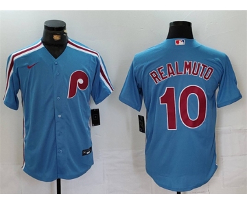 Men's Philadelphia Phillies #10 J.T. Realmuto Blue Cool Base Stitched Jersey