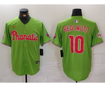 Men's Philadelphia Phillies #10 JT Realmuto Green With Patch Stitched Cool Base Nike Jersey