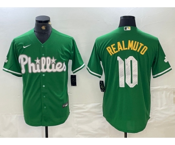 Men's Philadelphia Phillies #10 JT Realmuto Kelly Green Cool Base Jersey