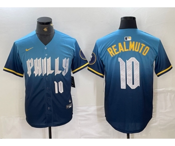 Men's Philadelphia Phillies #10 JT Realmuto Number Blue 2024 City Connect Limited Stitched Jersey