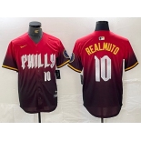 Men's Philadelphia Phillies #10 JT Realmuto Red 2024 City Player Number Cool Base Jersey