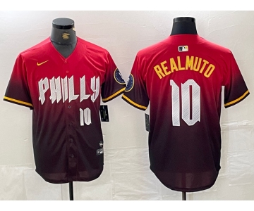 Men's Philadelphia Phillies #10 JT Realmuto Red 2024 City Player Number Cool Base Jersey