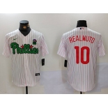 Men's Philadelphia Phillies #10 J.T. Realmuto White Green Cool Base Stitched Jersey