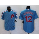 Men's Philadelphia Phillies #12 Kyle Schwarber Blue Cool Base Stitched Jersey