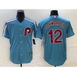 Men's Philadelphia Phillies #12 Kyle Schwarber Blue Cooperstown Throwback Cool Base Nike Jersey