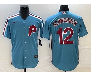 Men's Philadelphia Phillies #12 Kyle Schwarber Blue Cooperstown Throwback Cool Base Nike Jersey