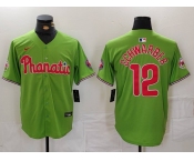 Men's Philadelphia Phillies #12 Kyle Schwarber Green With Patch Stitched Cool Base Nike Jersey