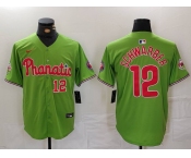 Men's Philadelphia Phillies #12 Kyle Schwarber Number Green With Patch Stitched Cool Base Nike Jersey