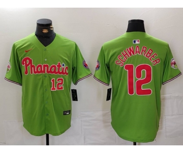 Men's Philadelphia Phillies #12 Kyle Schwarber Number Green With Patch Stitched Cool Base Nike Jersey