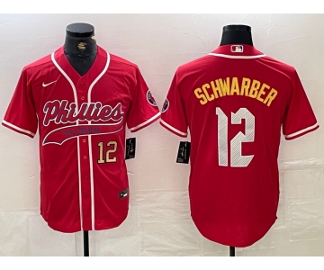 Mens Philadelphia Phillies #12 Kyle Schwarber Red 2024 City Connect Limited Stitched Jersey