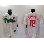 Men's Philadelphia Phillies #12 Kyle Schwarber White Green Cool Base Stitched Jersey