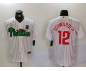 Men's Philadelphia Phillies #12 Kyle Schwarber White Green Cool Base Stitched Jersey