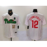 Men's Philadelphia Phillies #12 Kyle Schwarber White Green Cool Base Stitched Jerseys