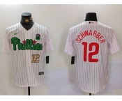 Men's Philadelphia Phillies #12 Kyle Schwarber White Green Cool Base Stitched Jerseys