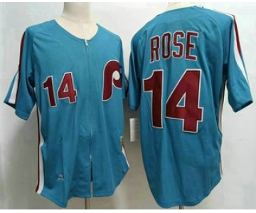 Men's Philadelphia Phillies #14 Pete Rose Lilght Blue Throwback 1980 Stitched Jersey