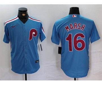 Men's Philadelphia Phillies #16 Brandon Marsh Blue Cool Base Stitched Jersey