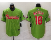 Men's Philadelphia Phillies #16 Brandon Marsh Green With Patch Stitched Cool Base Nike Jersey