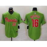 Men's Philadelphia Phillies #16 Brandon Marsh Number Green With Patch Stitched Cool Base Nike Jersey