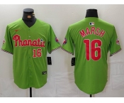 Men's Philadelphia Phillies #16 Brandon Marsh Number Green With Patch Stitched Cool Base Nike Jersey