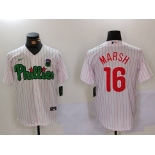 Men's Philadelphia Phillies #16 Brandon Marsh White Green Cool Base Stitched Jersey