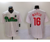 Men's Philadelphia Phillies #16 Brandon Marsh White Green Cool Base Stitched Jersey