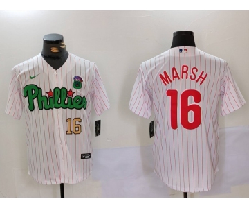 Men's Philadelphia Phillies #16 Brandon Marsh White Green Cool Base Stitched Jerseys