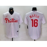 Men's Philadelphia Phillies #16 Brandon Marsh White Pinstripe Stitched Cool Base Jersey