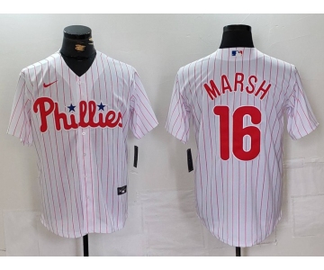 Men's Philadelphia Phillies #16 Brandon Marsh White Pinstripe Stitched Cool Base Jersey